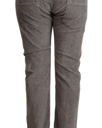 Acht Gray Cotton Straight Fit High Waist Pants