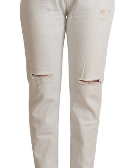 PINKO White Cotton Distressed Mid Waist Skinny Denim Jeans