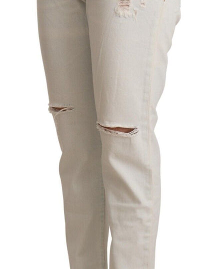 PINKO White Cotton Distressed Mid Waist Skinny Denim Jeans