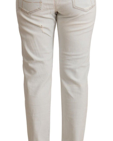 PINKO White Cotton Distressed Mid Waist Skinny Denim Jeans