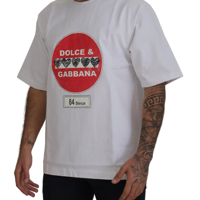 Dolce & Gabbana White Amor Heart Cotton Crewneck T-shirt