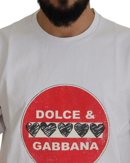 Dolce & Gabbana White Amor Heart Cotton Crewneck T-shirt
