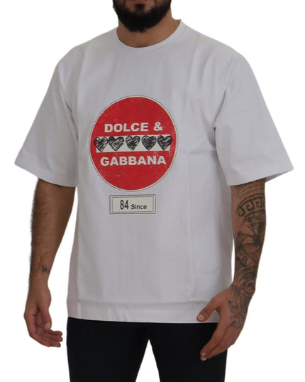 Dolce & Gabbana White Amor Heart Cotton Crewneck T-shirt