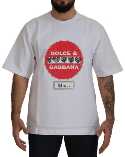 Dolce & Gabbana White Amor Heart Cotton Crewneck T-shirt