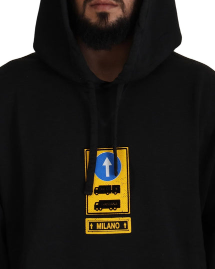 Dolce & Gabbana Black Cotton Hooded DG Shield Pullover Sweater