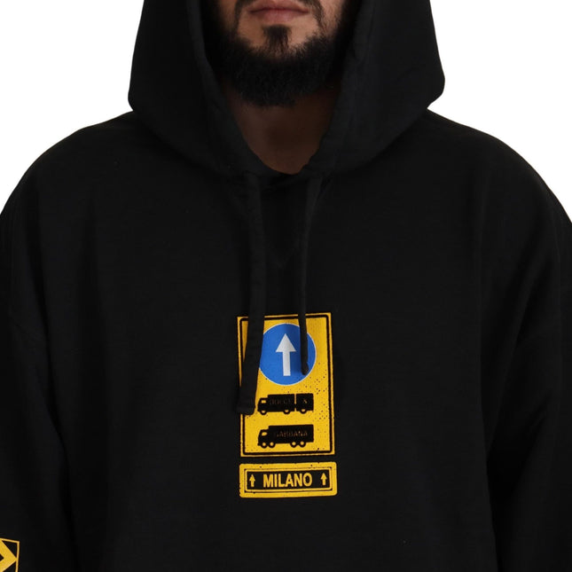 Dolce & Gabbana Black Cotton Hooded DG Shield Pullover Sweater