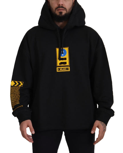 Dolce & Gabbana Black Cotton Hooded DG Shield Pullover Sweater