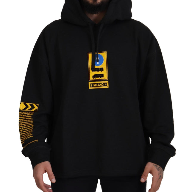 Dolce & Gabbana Black Cotton Hooded DG Shield Pullover Sweater