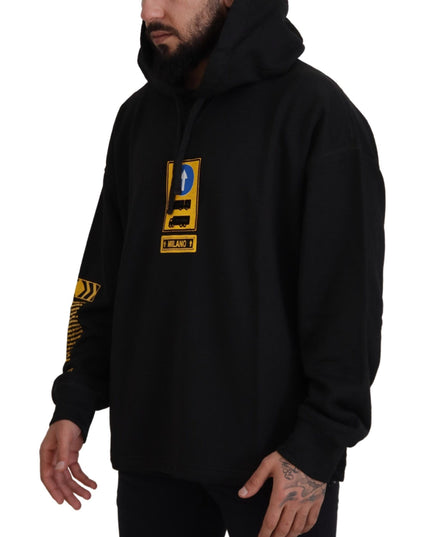 Dolce & Gabbana Black Cotton Hooded DG Shield Pullover Sweater