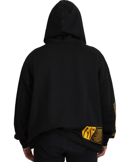 Dolce & Gabbana Black Cotton Hooded DG Shield Pullover Sweater