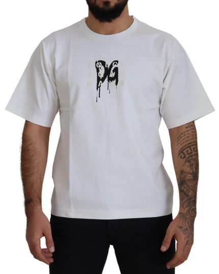 Dolce & Gabbana White Logo Print Cotton Crewneck T-shirt