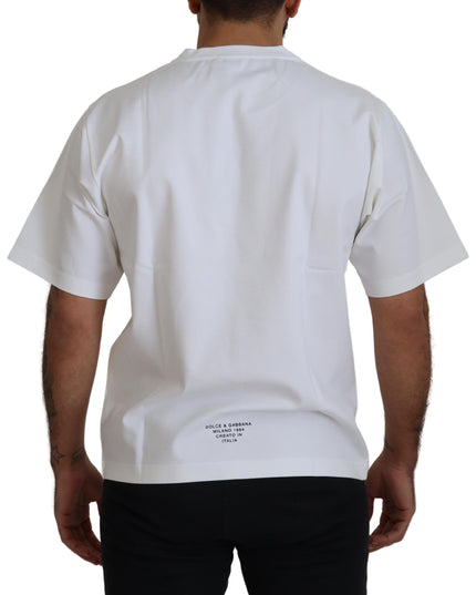 Dolce & Gabbana White Logo Print Cotton Crewneck T-shirt