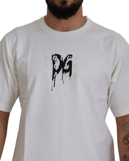 Dolce & Gabbana White Logo Print Cotton Crewneck T-shirt