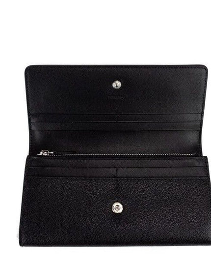 Burberry Porter Black Grained Leather Branded Logo Embossed Clutch Flap Wallet