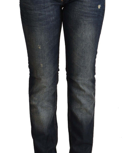 Acht Blue Washed Cotton Low Waist Skinny Denim Jeans