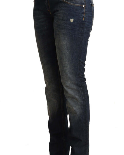 Acht Blue Washed Cotton Low Waist Skinny Denim Jeans