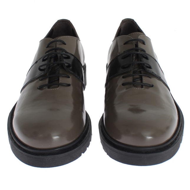 AI_ Gray Brown Leather Laceups Shoes