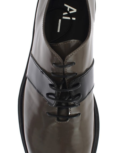 AI_ Gray Brown Leather Laceups Shoes
