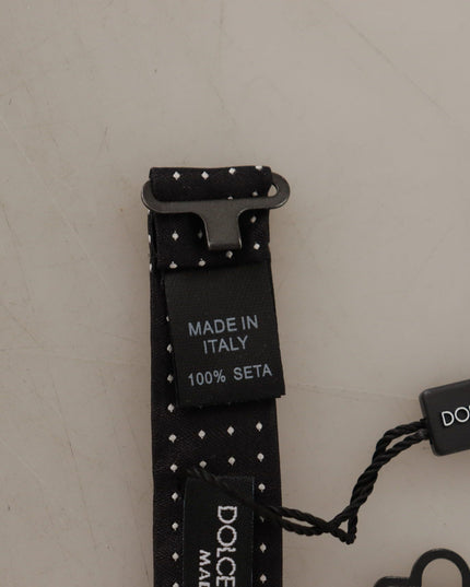 Dolce & Gabbana Black White Polka Dot Adjustable Neck Papillon Bow Tie