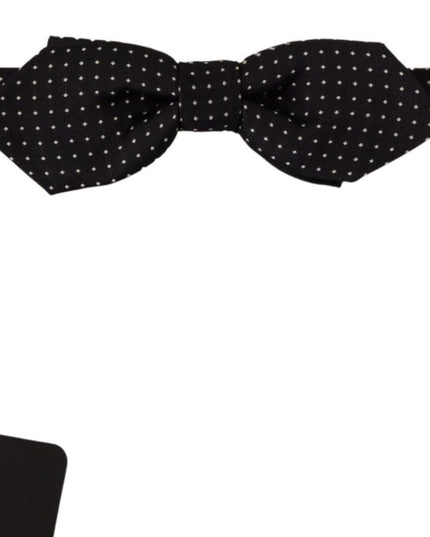 Dolce & Gabbana Black White Polka Dot Adjustable Neck Papillon Bow Tie