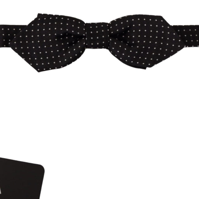 Dolce & Gabbana Black White Polka Dot Adjustable Neck Papillon Bow Tie