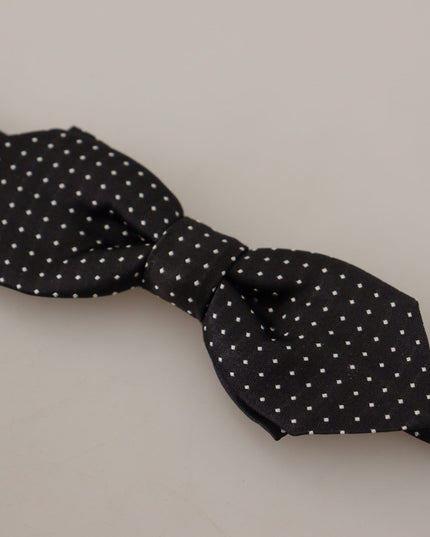 Dolce & Gabbana Black White Polka Dot Adjustable Neck Papillon Bow Tie
