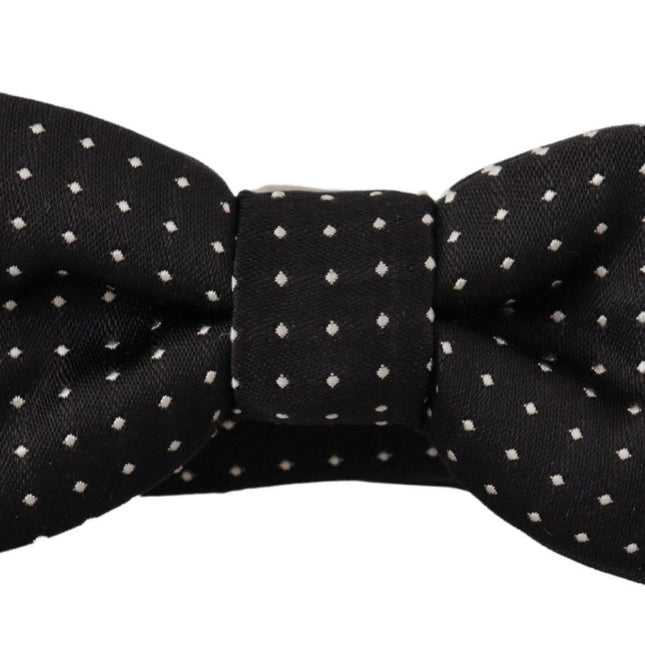 Dolce & Gabbana Black White Polka Dot Adjustable Neck Papillon Bow Tie