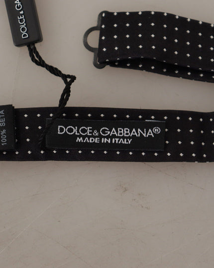 Dolce & Gabbana Black White Polka Dot Adjustable Neck Papillon Bow Tie