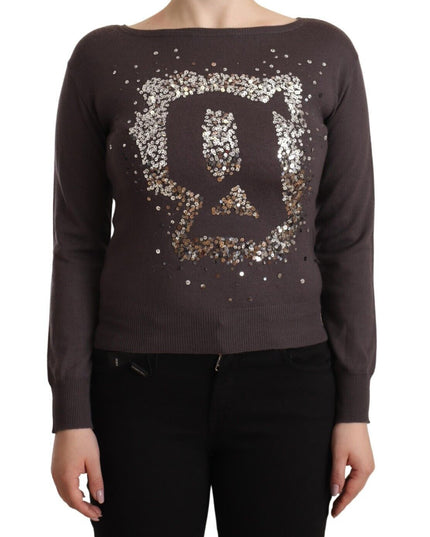 John Galliano Brown Wool Sequined Long Sleeves Pullover Sweater
