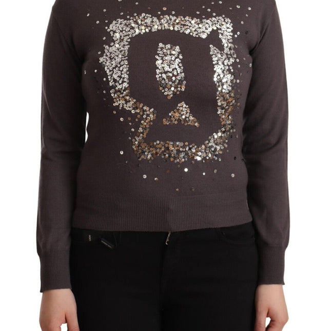 John Galliano Brown Wool Sequined Long Sleeves Pullover Sweater