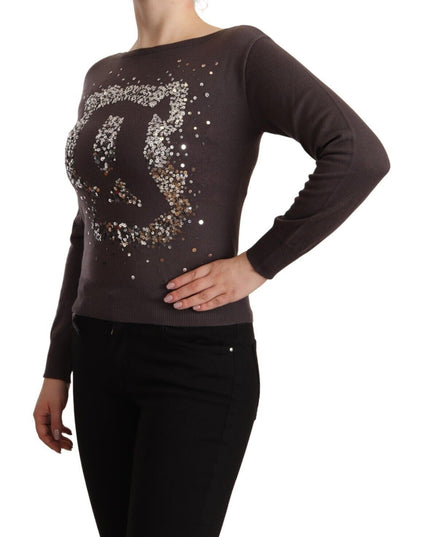 John Galliano Brown Wool Sequined Long Sleeves Pullover Sweater