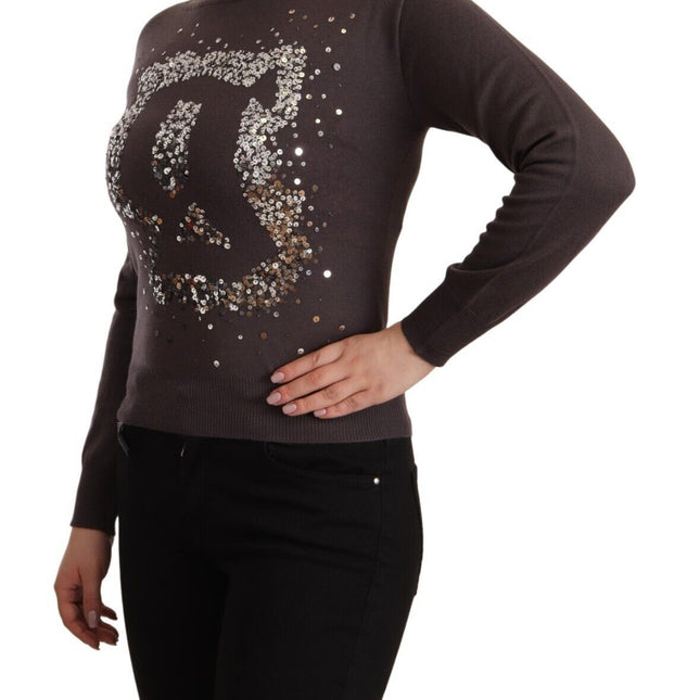 John Galliano Brown Wool Sequined Long Sleeves Pullover Sweater