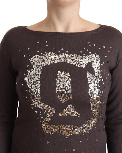 John Galliano Brown Wool Sequined Long Sleeves Pullover Sweater