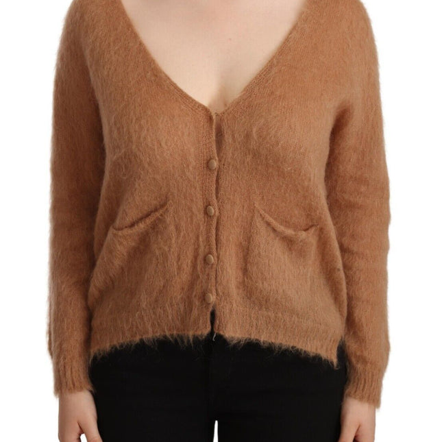 PINK MEMORIES Brown Cardigan V-Neck Long Sleeve Sweater