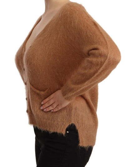 PINK MEMORIES Brown Cardigan V-Neck Long Sleeve Sweater