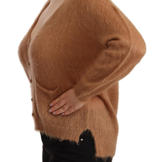 PINK MEMORIES Brown Cardigan V-Neck Long Sleeve Sweater