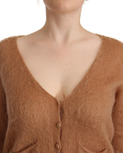 PINK MEMORIES Brown Cardigan V-Neck Long Sleeve Sweater