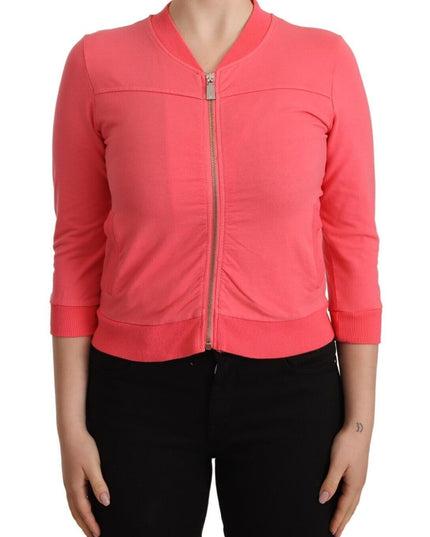 Blumarine Pink 3/4 Sleeve Zip Embellished Sweater