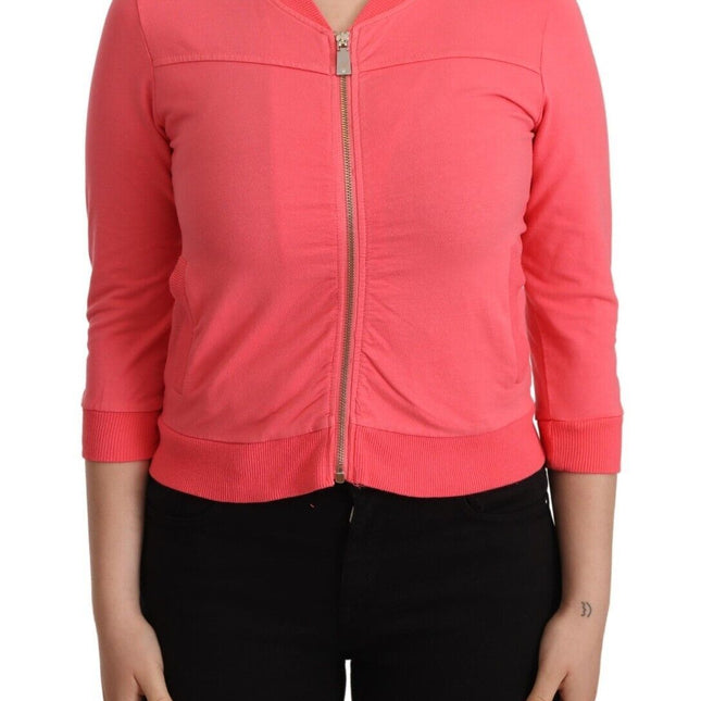 Blumarine Pink 3/4 Sleeve Zip Embellished Sweater