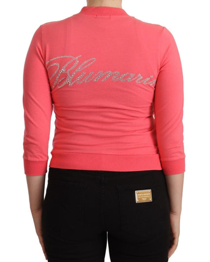 Blumarine Pink 3/4 Sleeve Zip Embellished Sweater
