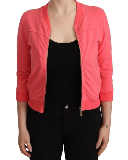 Blumarine Pink 3/4 Sleeve Zip Embellished Sweater