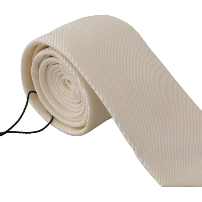Dolce & Gabbana Off-White 100% Silk Slim Adjustable  Accessory Necktie