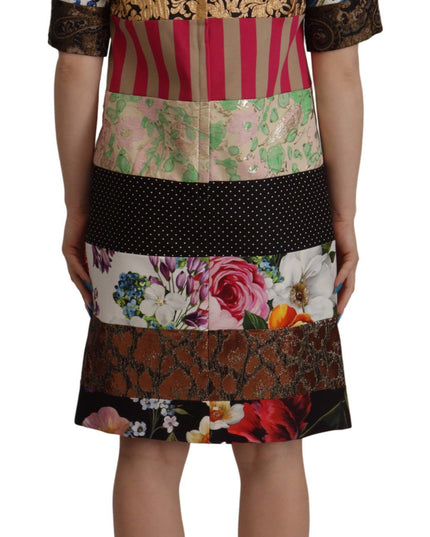 Dolce & Gabbana Multicolor Pachwork Floral Sheath Jaquard Mini Gown Dress