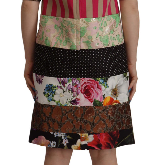Dolce & Gabbana Multicolor Pachwork Floral Sheath Jaquard Mini Gown Dress