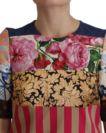 Dolce & Gabbana Multicolor Pachwork Floral Sheath Jaquard Mini Gown Dress