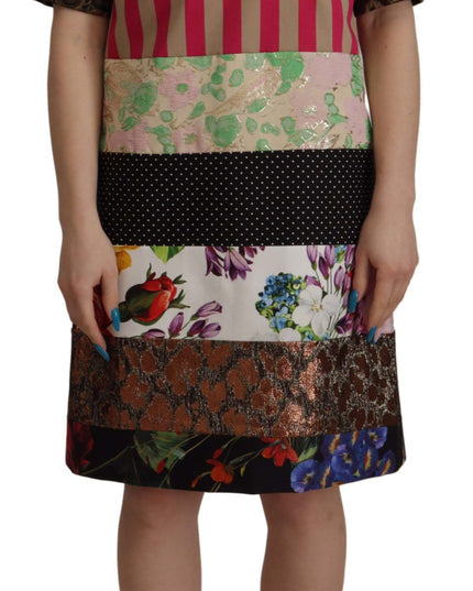 Dolce & Gabbana Multicolor Pachwork Floral Sheath Jaquard Mini Gown Dress