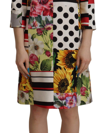 Dolce & Gabbana Multicolor Charmeuse Floral Sheath Jaquard Pachwork Dress