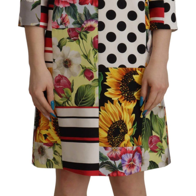 Dolce & Gabbana Multicolor Charmeuse Floral Sheath Jaquard Pachwork Dress