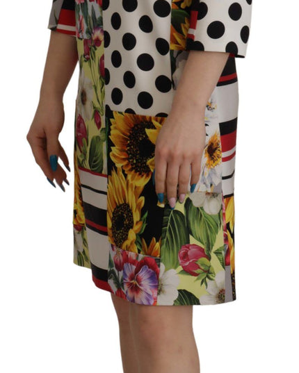 Dolce & Gabbana Multicolor Charmeuse Floral Sheath Jaquard Pachwork Dress