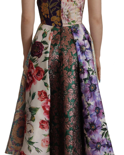 Dolce & Gabbana Dress Midi Patchwork Floral Jaquard Silk